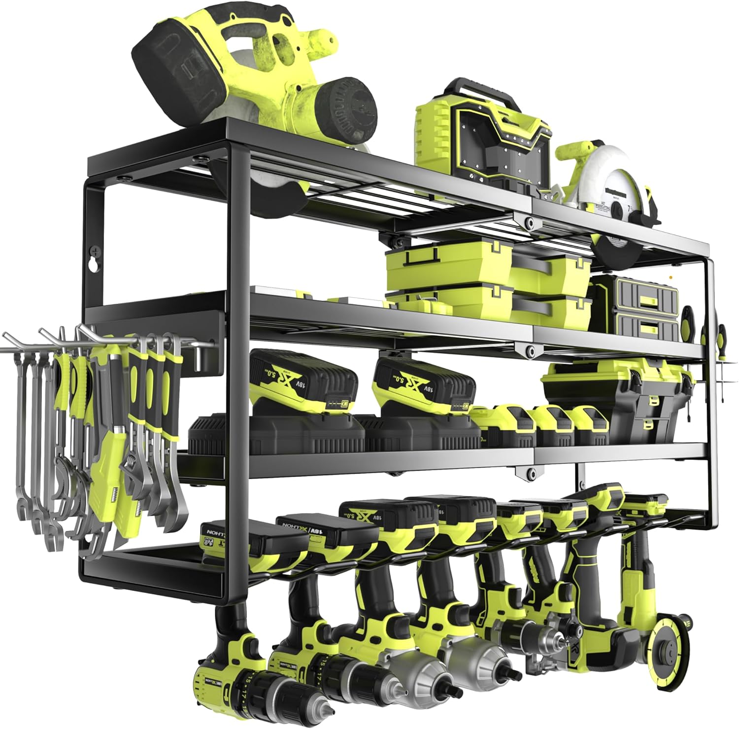 Power Tools Storage - 4-laags wandmontage gereedschapsorganizer met oplaadstation, zware