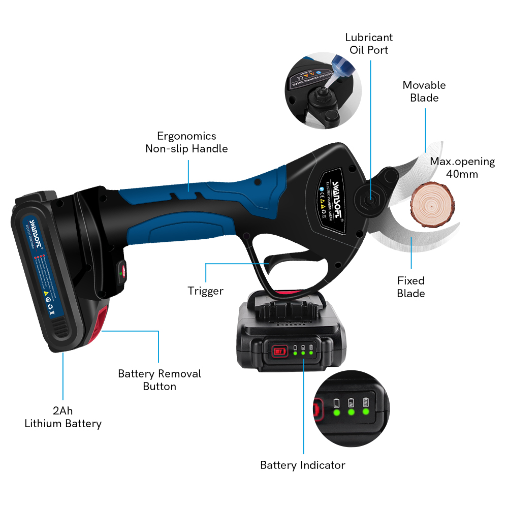 Power Tools Cordless - Elektrische Snoeischaar 40MM Roestvrijstalen Mes Wijngaard